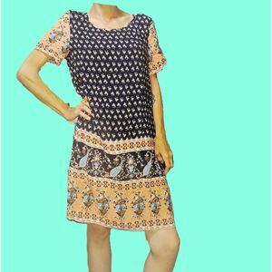Shein Blue & Salmon Pink Paisley Floral Mini Dress Size XL | Viscose Boho